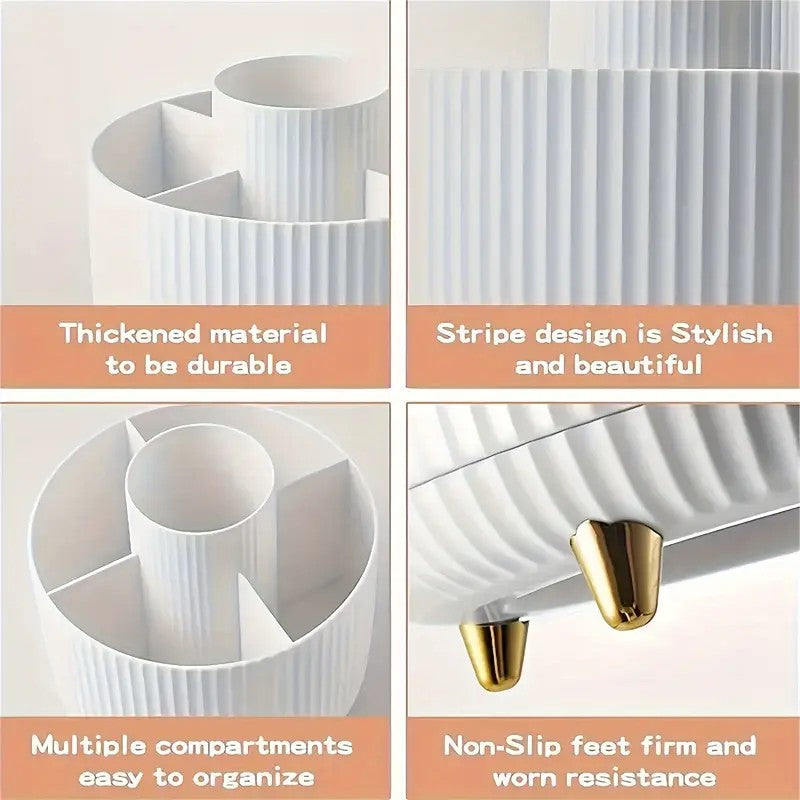 360° Rotating Multi-Compartment Makeup Brush Holder: Luxurious Vertical Texture with Golden Feet Design, Scientifically Organized Storage, One Cylinder to Tidy Your Vanity Table.(Green)