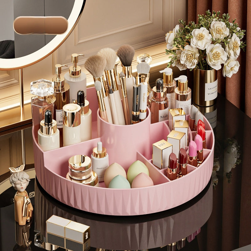 Rotatable Luxury Cosmetic Organizer Desk Large Capacity Skincare Storage Shelf Vanity Tidy Tray Cosmetic Storage Box(pink)