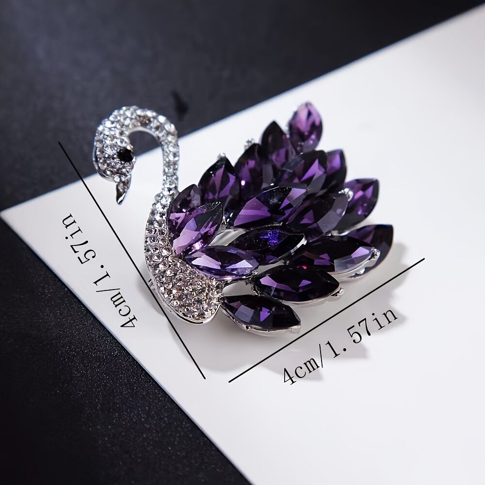 Purple Crystal Swan Brooch with Premium Appeal – Secure Button Pin for Women, Dedicated Elegant Brooch, Stylish High-End Accessory Exquisitely Matched for Suits