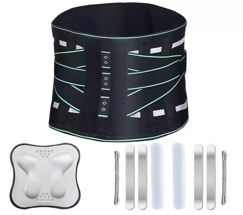 Lumbar Support Belt, featuring 8X Enhanced Lumbar Support, designed with a 3D massage pad, unisex back support strap, breathable and adjustable shoulder straps, available in green.(Size L)