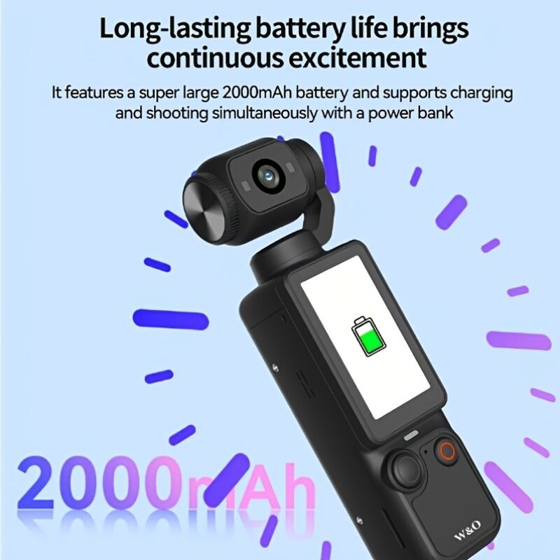 WHITE**4K HD 180° Rotating Anti-Shake Action Camera|1.9-Inch Screen + 2000mAh Battery, Compact & Portable Vlogging & Travel Companion — Streamlined Design, Durable, Ideal for Content Creators & Holiday Gifting**