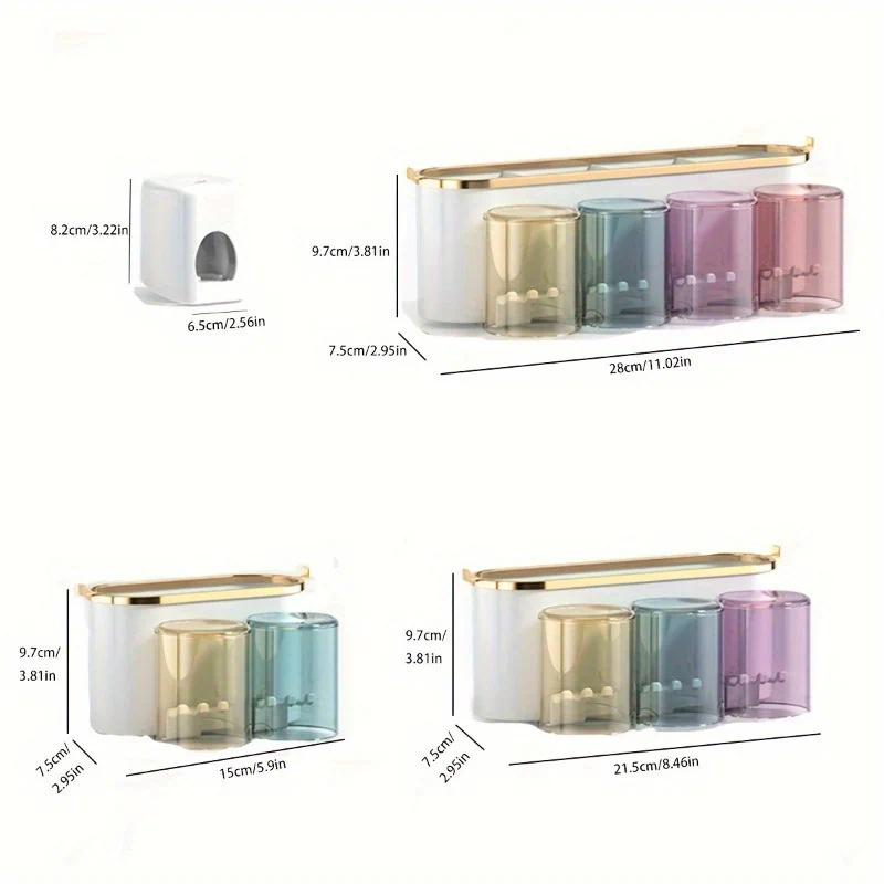 4-in-1 White(four people) Wall-Mounted Toothbrush Holder | Toothbrush Storage/Toothpaste Dispenser/Storage Shelf/Anti-Mildew Drainage - Bathroom Organization Upgrade