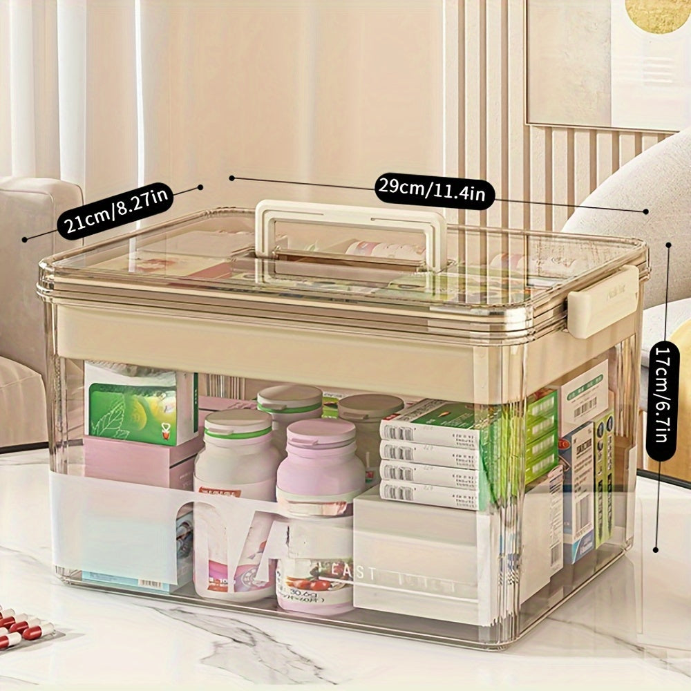 Multi-Layer Large Capacity Home Medicine Box|Compartment Storage for Emergency & Backup, Shockproof Design for Quick, Hassle-Free Access(transparent tea)