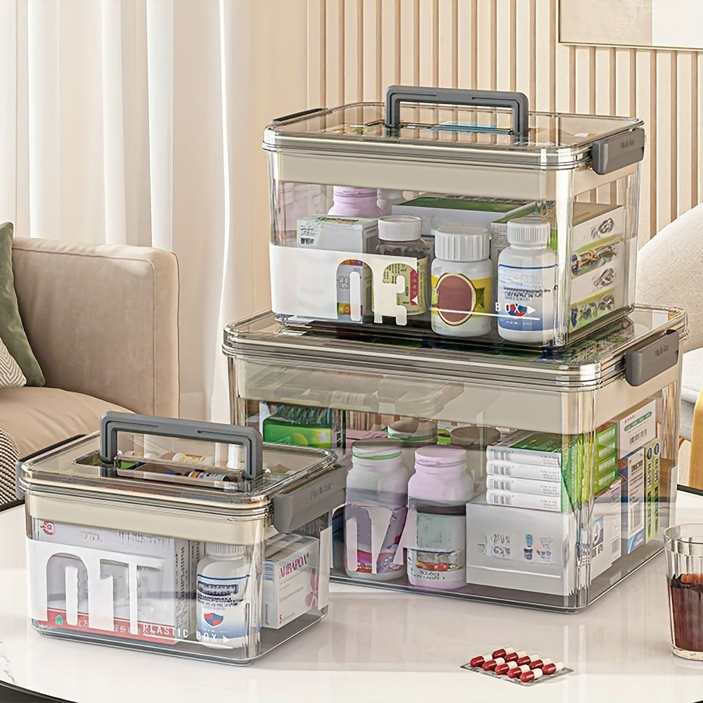 Multi-Layer Large Capacity Home Medicine Box|Compartment Storage for Emergency & Backup, Shockproof Design for Quick, Hassle-Free Access(transparent tea)