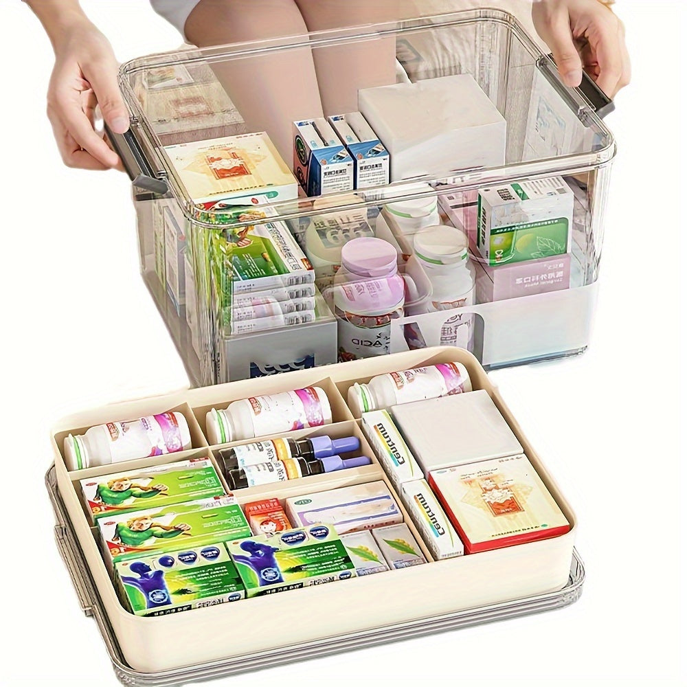 Multi-Layer Large Capacity Home Medicine Box|Compartment Storage for Emergency & Backup, Shockproof Design for Quick, Hassle-Free Access(transparent tea)
