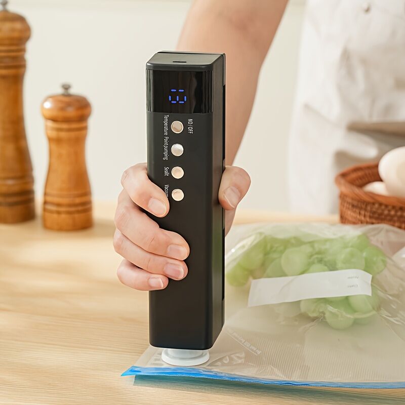 **1pc black Portable Wireless Vacuum Sealer|USB Charging Compact Design, One-Touch Sealing for Long-Lasting Freshness, Ideal for Home & Outdoor Use**