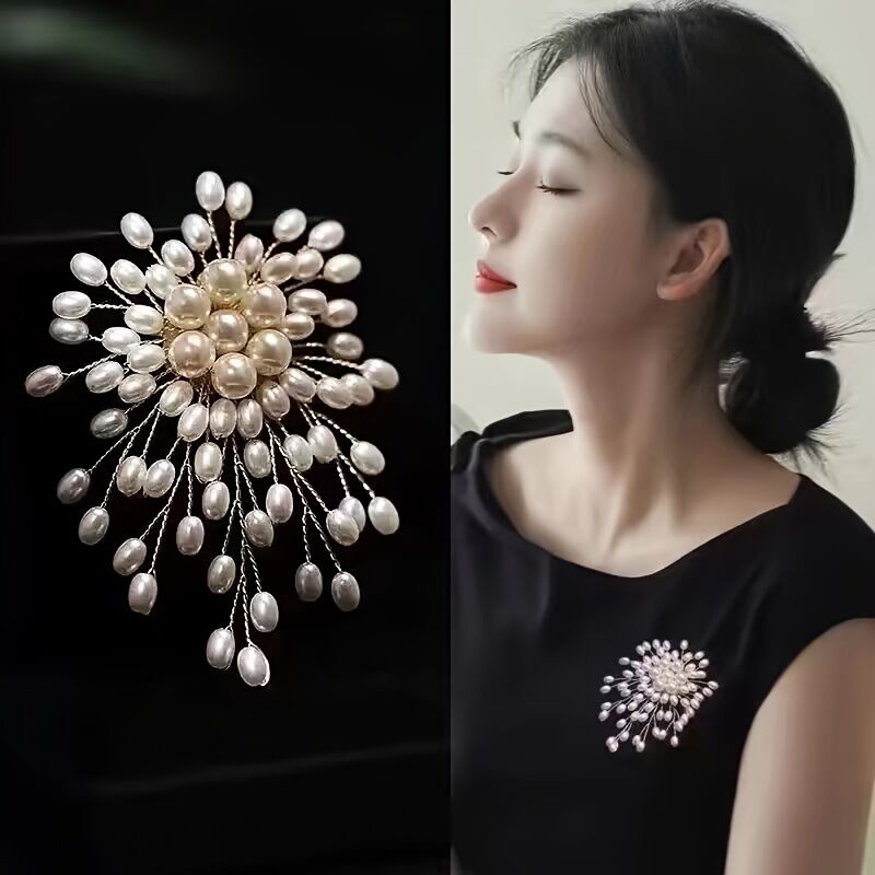 Pearl Firework Brooch, Elegant and Luxurious Corsage with a Sophisticated Sense of Style for Suits, Sweaters, Coats, and Outerwear Decoration Pin