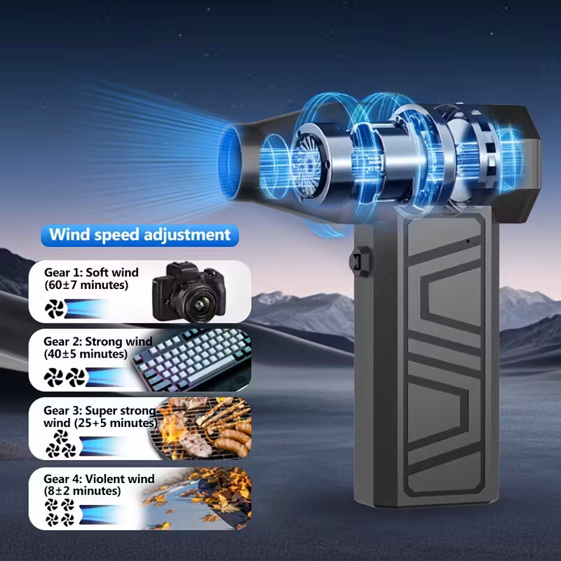 Car wireless snow blower: 130,000 RPM high-speed turbine, 4 adjustable wind speeds, Type-C charging dust removal pneumatic tool, suitable for cleaning both inside and outside the vehicle, snow removal, and crevice dust removal