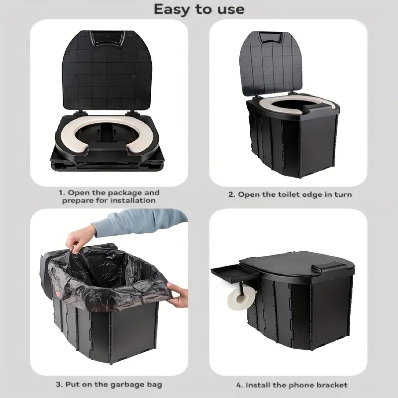 Portable folding toilets with PU seat cushions and portable toilets with covers, suitable for RVS, cars, camping and hiking