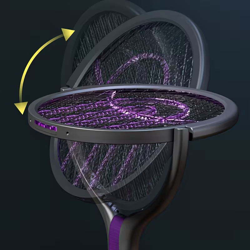 2-in-1 foldable and extendable electric mosquito swatter and purple insect lamp rechargeable fly swatter - USB-powered extendable pole, suitable for indoor, office, backyard, camping - portable mosquito killer, modern aesthetics, durable structure