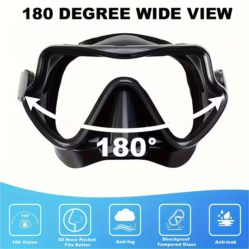 Snorkeling mask breathing tube set, large frame silicone mask, leak-proof and anti-fog snorkeling mask, swimming goggles for men and women