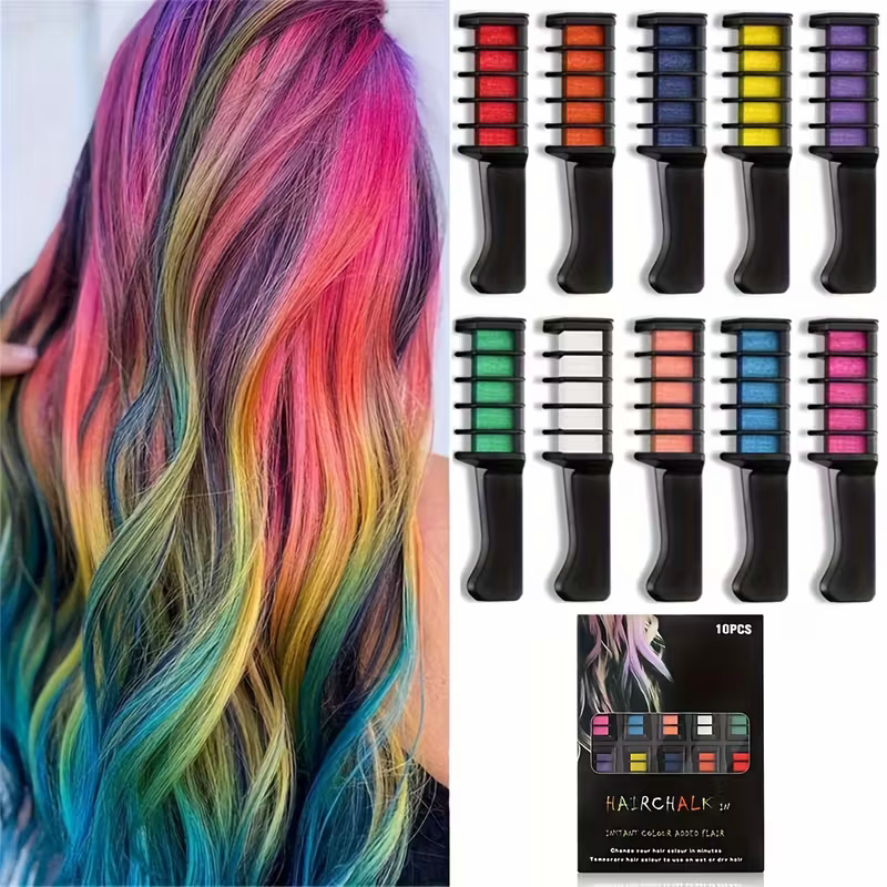 10-color washable temporary hair dye powder set! Safe and non-damaging to hair! Powder comb design! Creative styling products for girls