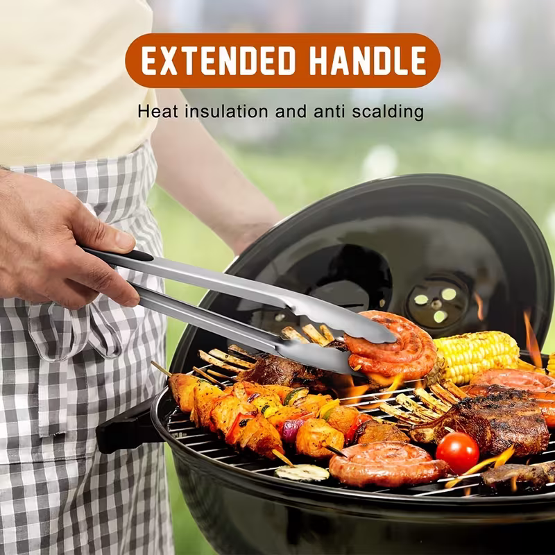 Stainless steel kitchen tongs set (2 pieces), silicone anti-slip handle, lockable barbecue food tongs, 22.86cm & 30.48cm, barbecue cooking tools