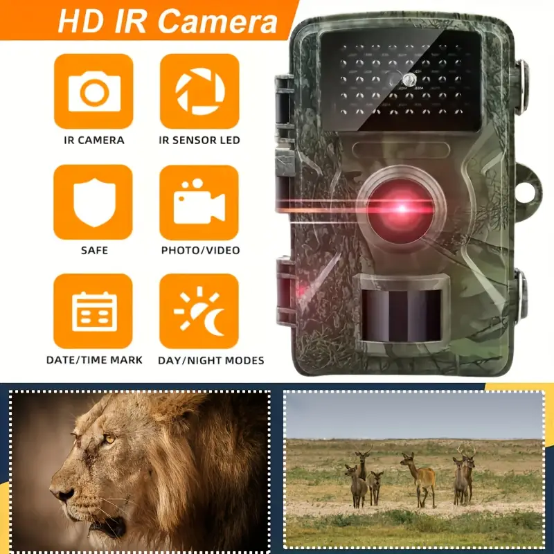 Hiking and hunting camera with night vision function, high-definition, 0.8s trigger, 120 ° wide-angle lens, used for outdoor camping, wildlife monitoring, home security monitoring, orchard monitoring (battery not included)