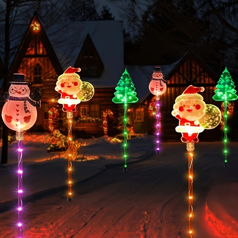 6-piece solar outdoor/indoor Christmas light strip with automatic switch function - solar lawn decoration, including ground stand, suitable for garden, courtyard, home - energy-saving LED brightness, no wiring required, holiday lighting, windproof and wat