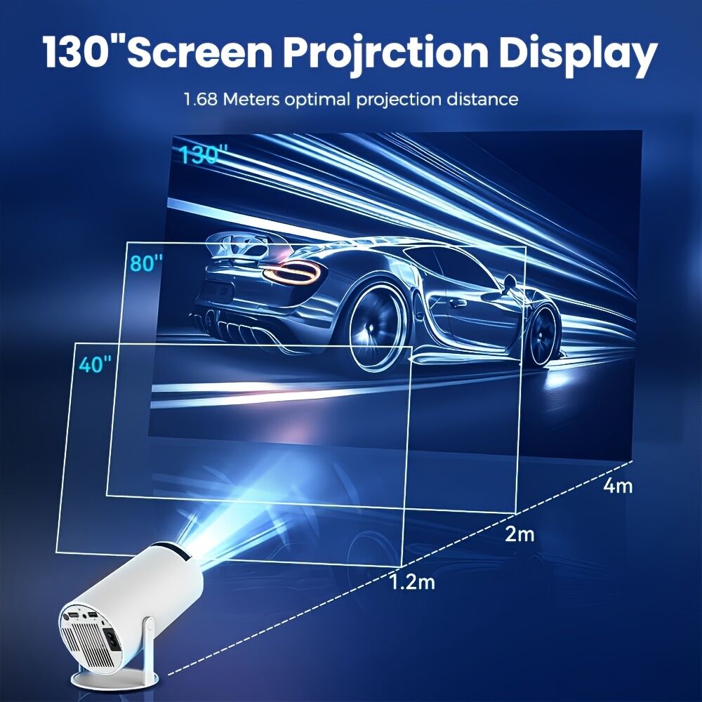 HY300 Pro mini portable projector, native 1280 * 720P support 4K / 350ANSI smart projector, with WiFi 6 BT 6.0, Screen adjustment, 180-degree rotation, home video projector with Android 11. 0 operating system built-in