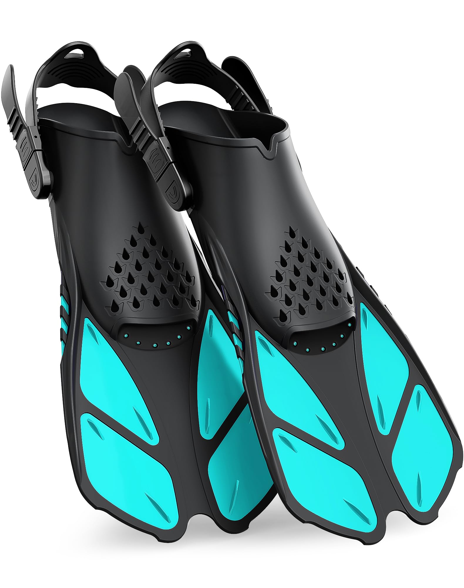 Green Adjustable Open Heel Snorkel Fins, Travel-Size Short Swim Flippers for Snorkeling, Diving & Swimming, Adult Men & Women(S/M)