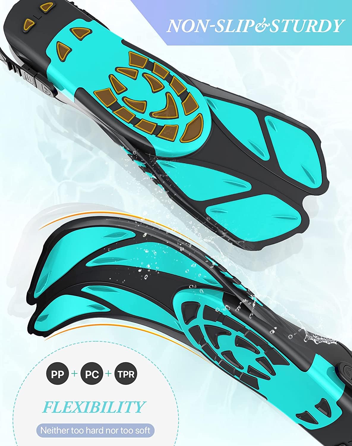 Green Adjustable Open Heel Snorkel Fins, Travel-Size Short Swim Flippers for Snorkeling, Diving & Swimming, Adult Men & Women(S/M)