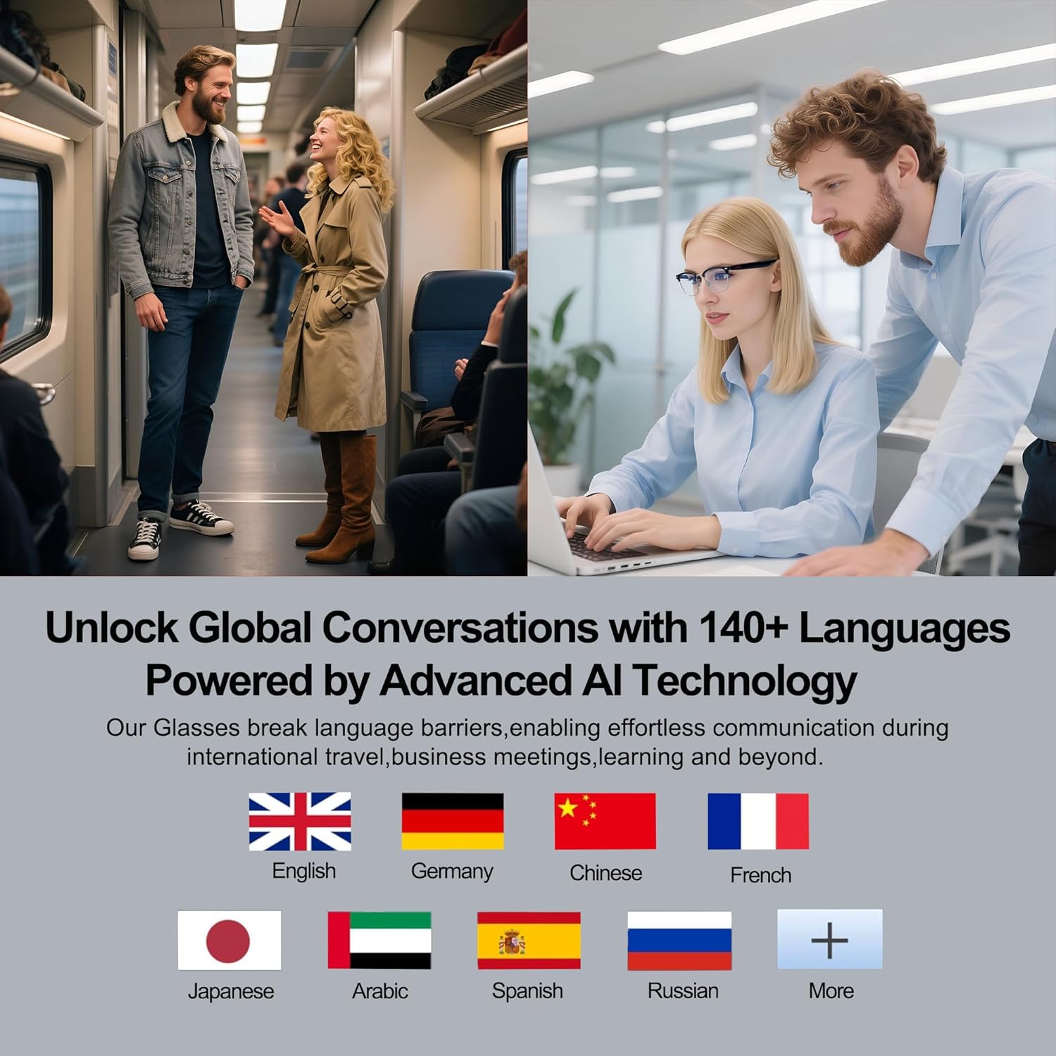 AI Smart Translation Glasses: 110+ Languages, Photochromic Lenses, Bluetooth – Ideal for Travel, Business & Daily Use(black)
