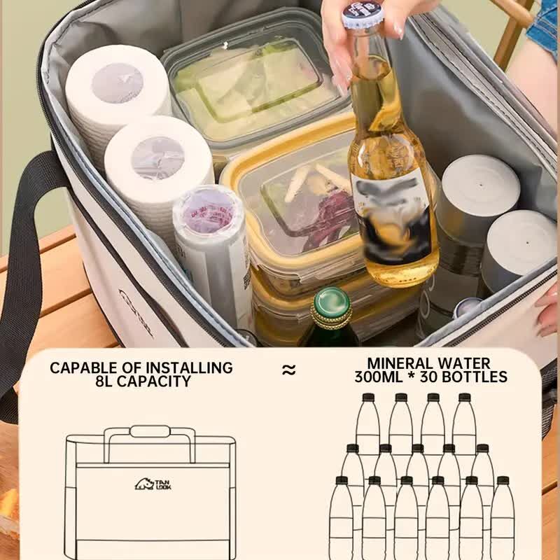 Beige Insulated Picnic Cooler Bag: Portable Waterproof Ice Bag for Outdoor Camping, Picnics & Home Use(30L)