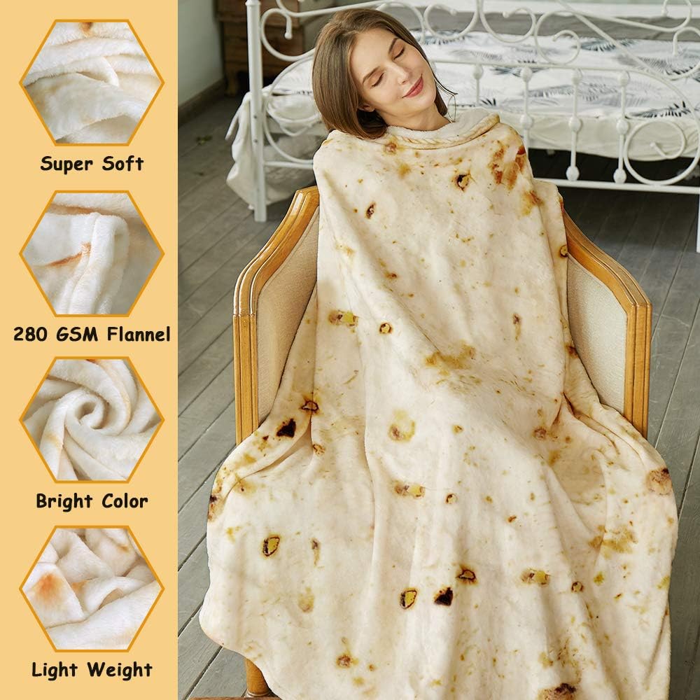Burritos Tortilla Throw Blanket(Beige), Novelty Funny Round Blanket for Adults & Kids, Soft Flannel Tortilla Wrap Blanket(36",Baby)