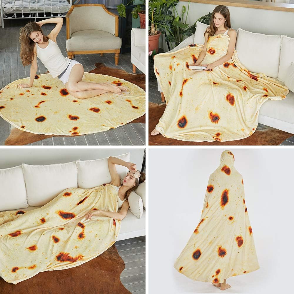 Burritos Tortilla Throw Blanket (Yellow), Novelty Funny Round Blanket for Kids & Adults, Soft Flannel Tortilla Wrap Blanket(36",Baby)