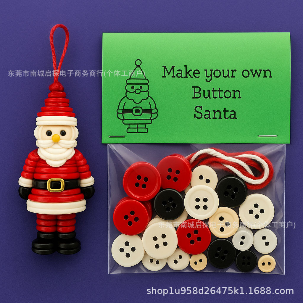 Christmas gift Christmas Button Ornament - Festive Santa Design Craft Kit (green Christmas tree)