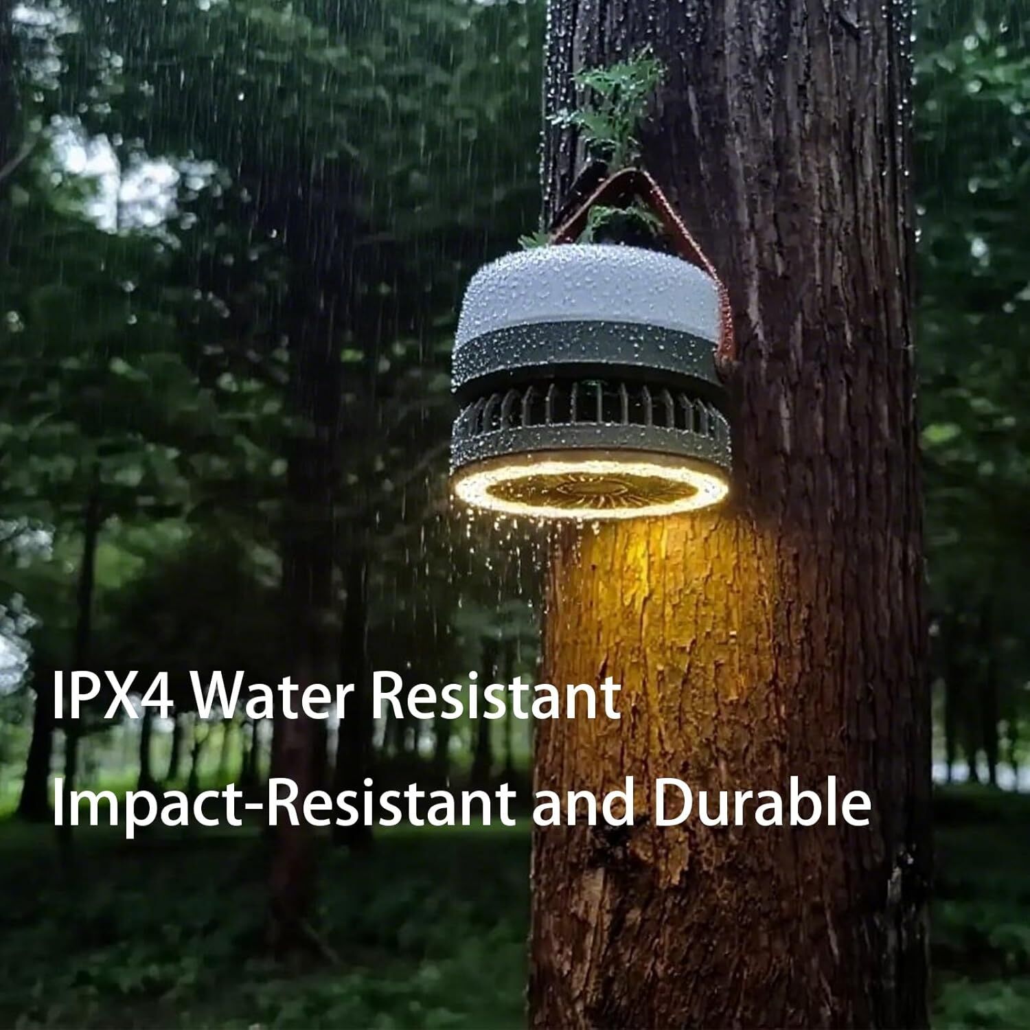 Camping Light with Fan, Portable Hanging Lamp for Tent, IPX4 Waterproof, 4 Mode Light Camping Lantern and 3 -Speed Quiet Fan,USB & Auxiliary Solar Charging,for Camping/College Dorm (Army Green)