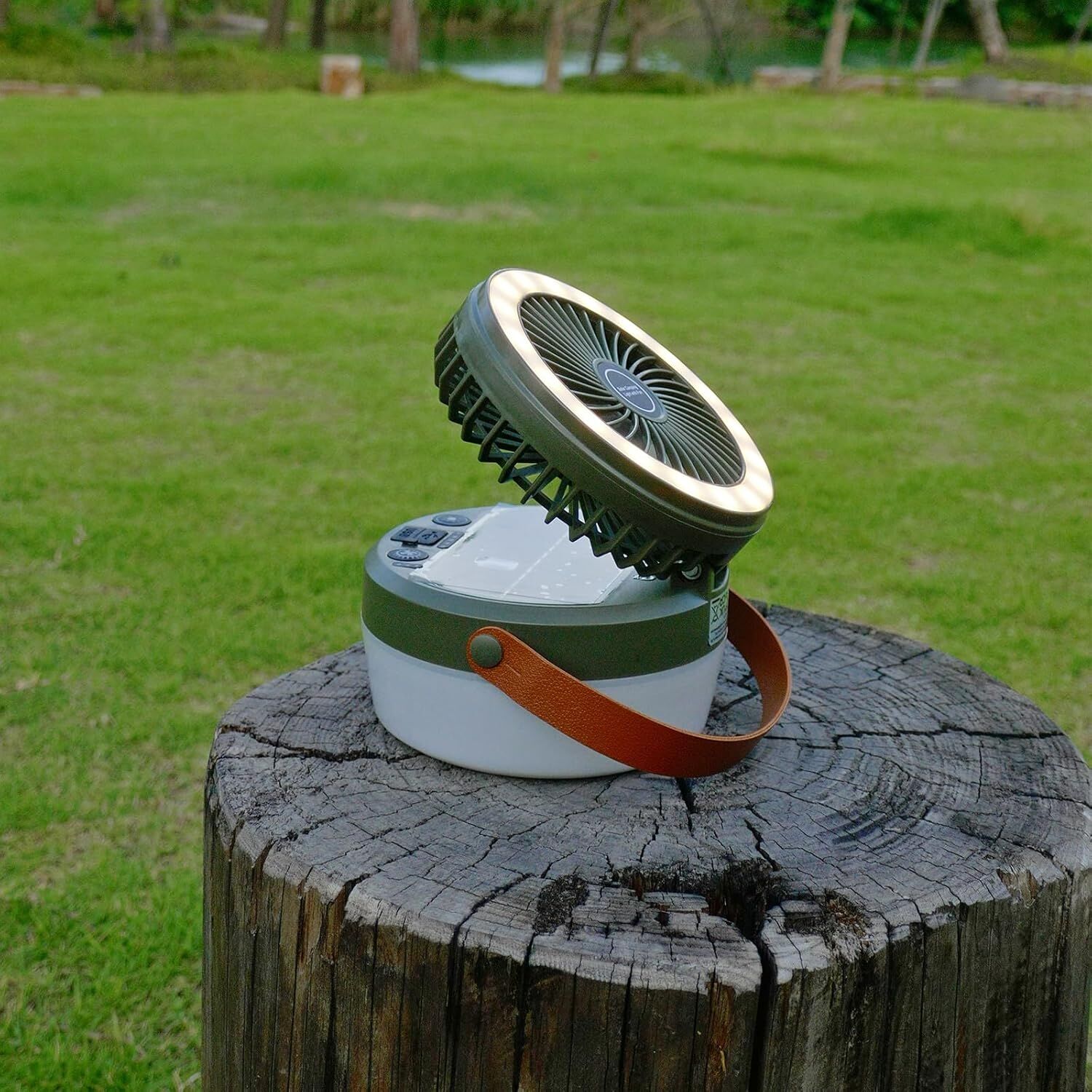 Camping Light with Fan, Portable Hanging Lamp for Tent, IPX4 Waterproof, 4 Mode Light Camping Lantern and 3 -Speed Quiet Fan,USB & Auxiliary Solar Charging,for Camping/College Dorm (Army Green)