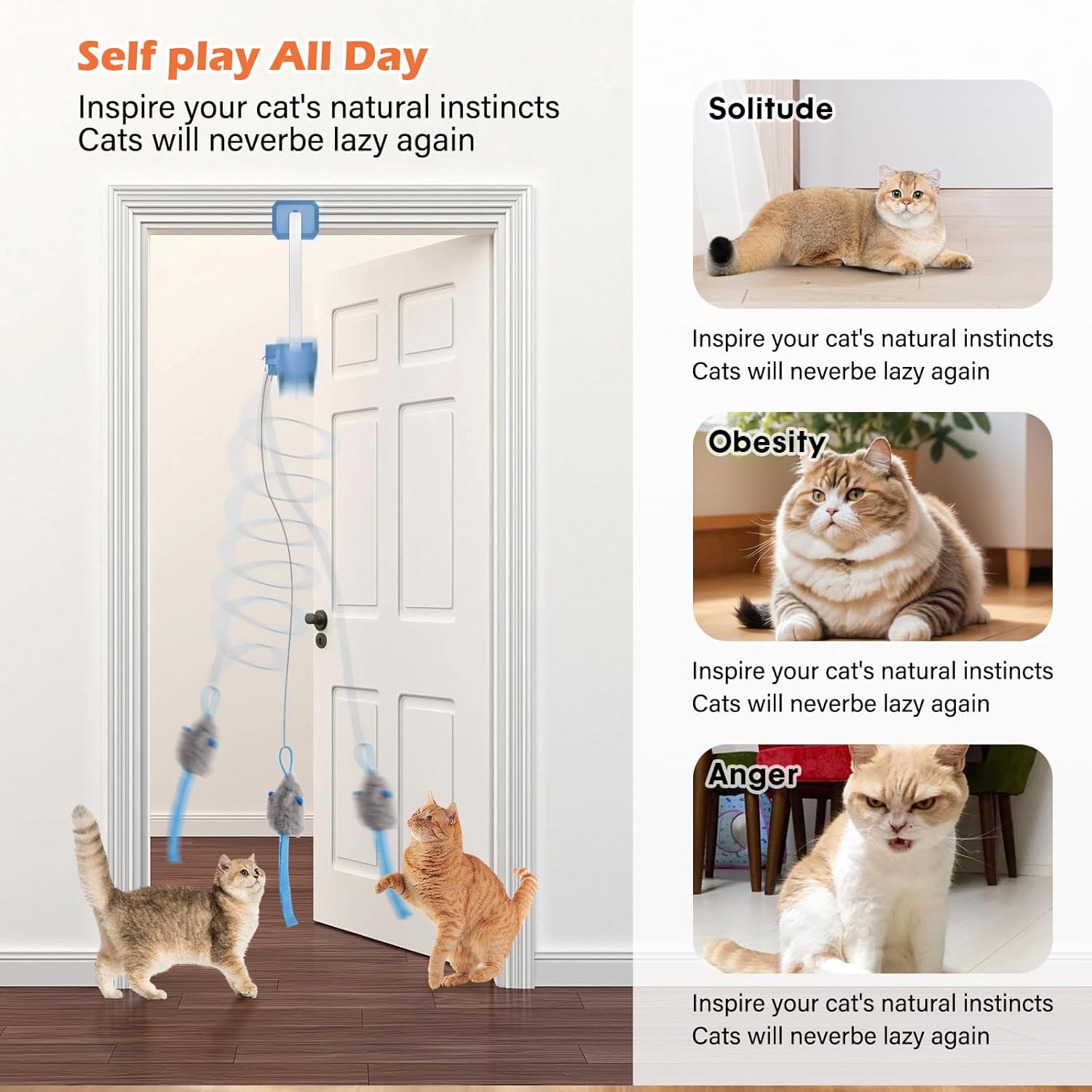 Rechargeable Electric Cat Teaser with Remote: Interactive 2-Mode Door Clip Toy for Australian Cats’ Exercise & Fun (Blue)
