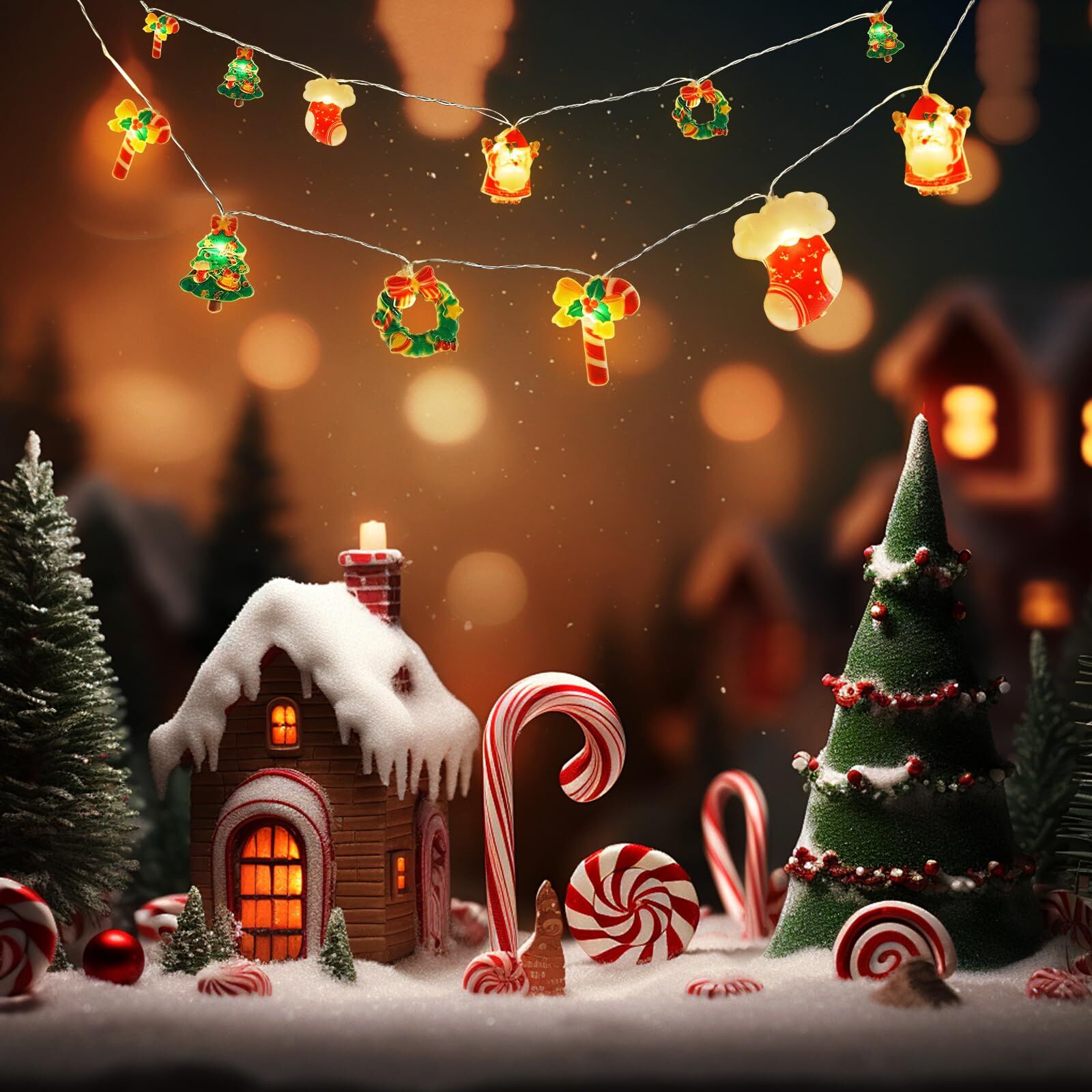 10M 80-LED Christmas Fairy String Lights: Santa/Snowman/Wreath Battery-Powered Warm White Decor for Home/Party