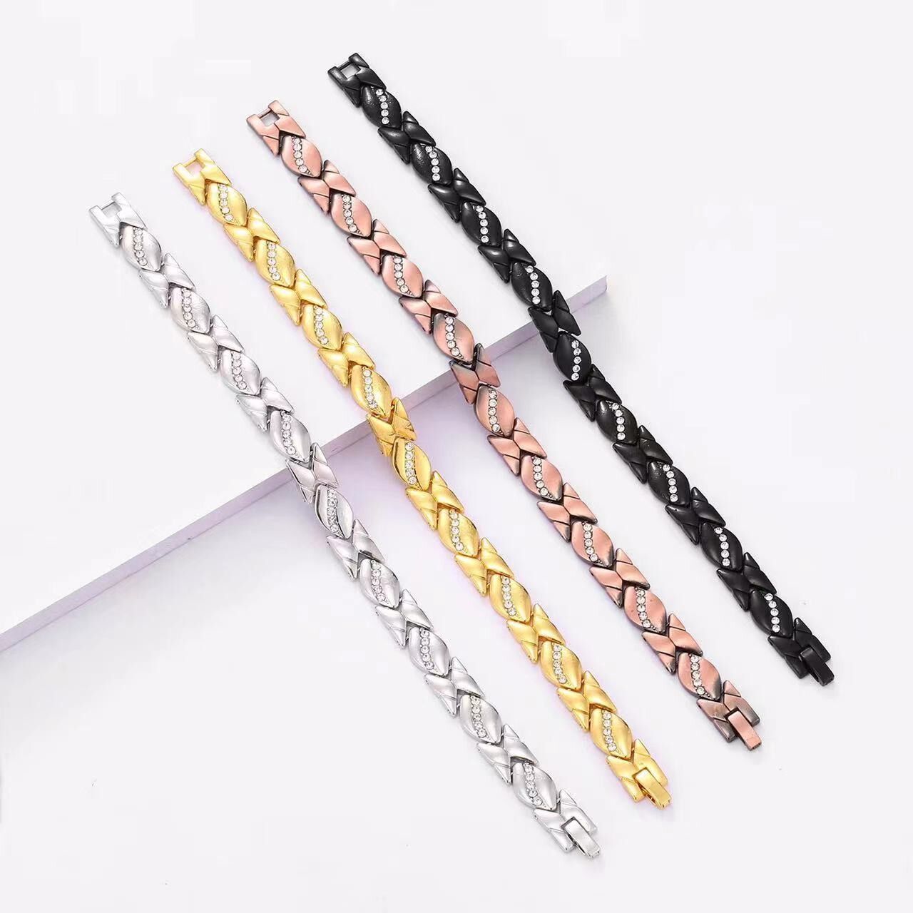 Christmas gift Stylish Ancient Copper Magnetic Therapy Bracelet with Diamond Accents - Enhance Health & Elegance(Rose gold)