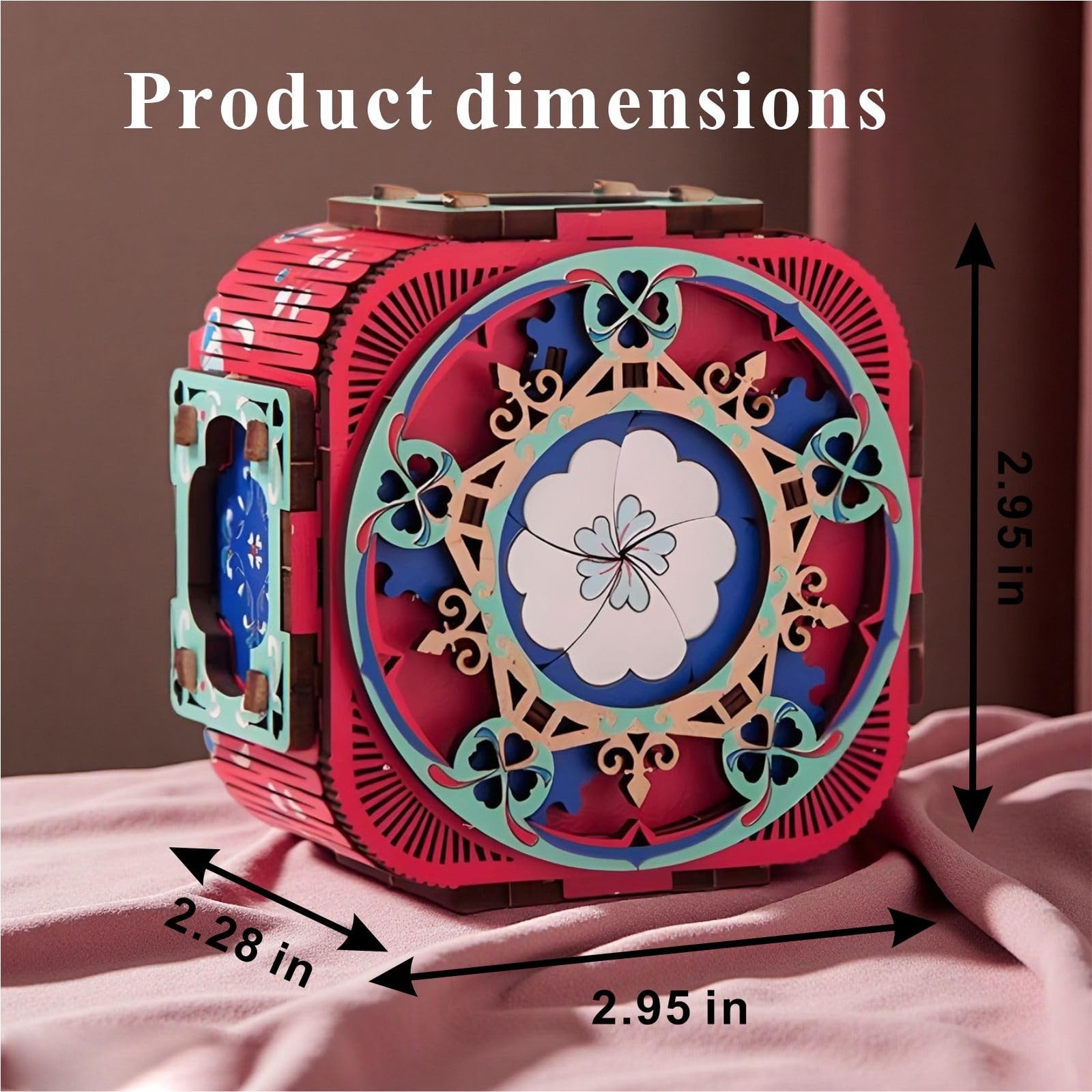 3D Wooden Music Box with LED Light – DIY Mechanical Puzzle Kit, Handcrafted Jewelry Storage, Romantic Gift for Her or Him (Red)