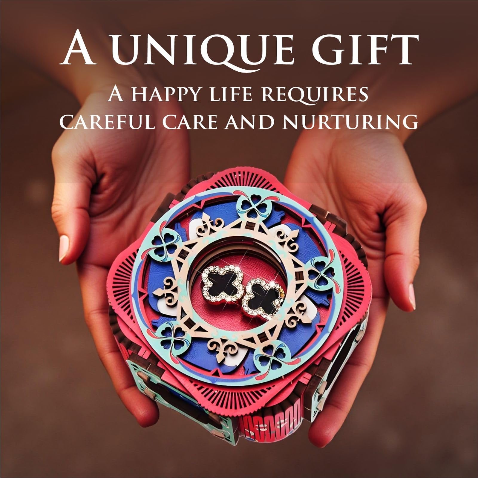 3D Wooden Music Box with LED Light – DIY Mechanical Puzzle Kit, Handcrafted Jewelry Storage, Romantic Gift for Her or Him (Red)