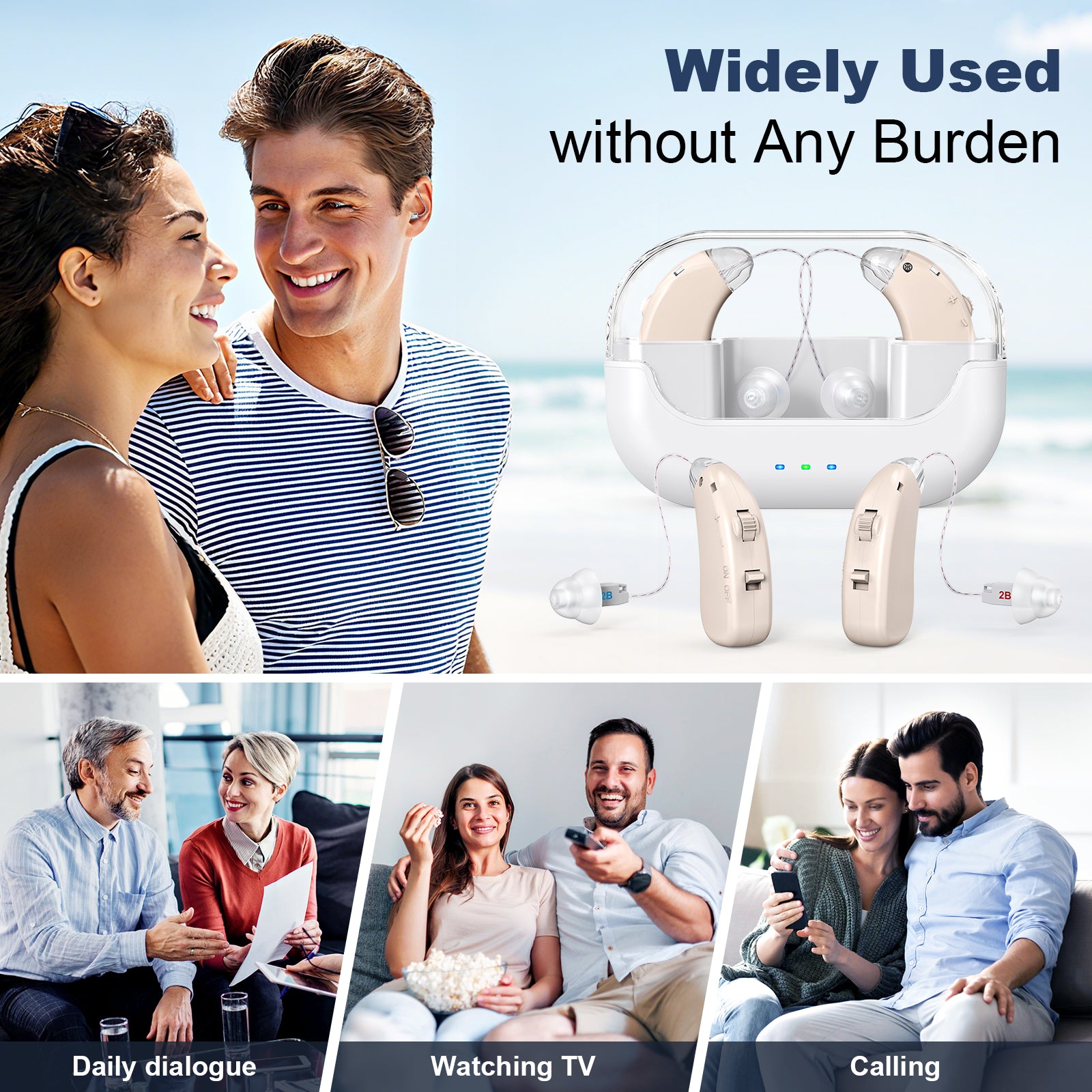 Rechargeable Hearing Amplifier with Charging Case – Compact Sound Enhancer for Daily Use, Noise Reduction & Clear Audio (White & Transparent Case, Skin Tone)