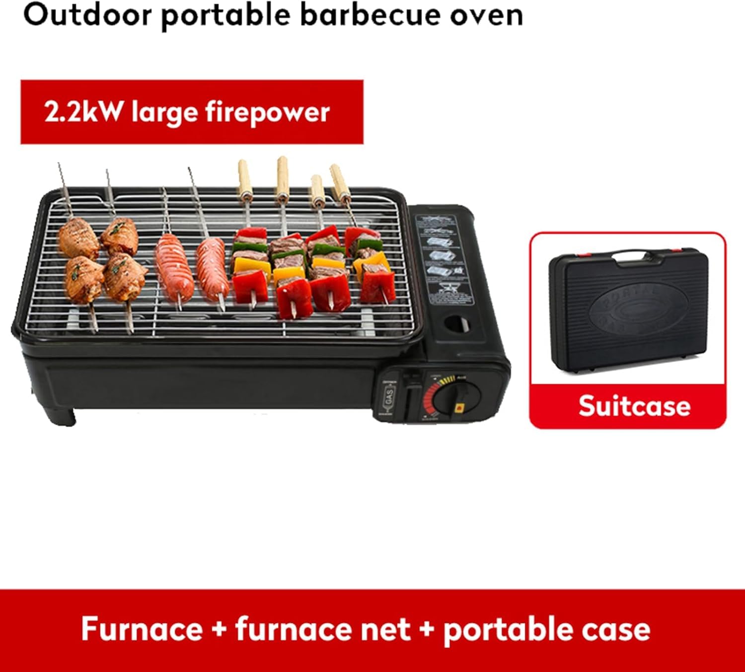 Portable Gas Grill with Removable Grate & Carry Case – Dual Fuel Outdoor Stove for Camping, Backyard BBQs & Beach Picnics (Black)