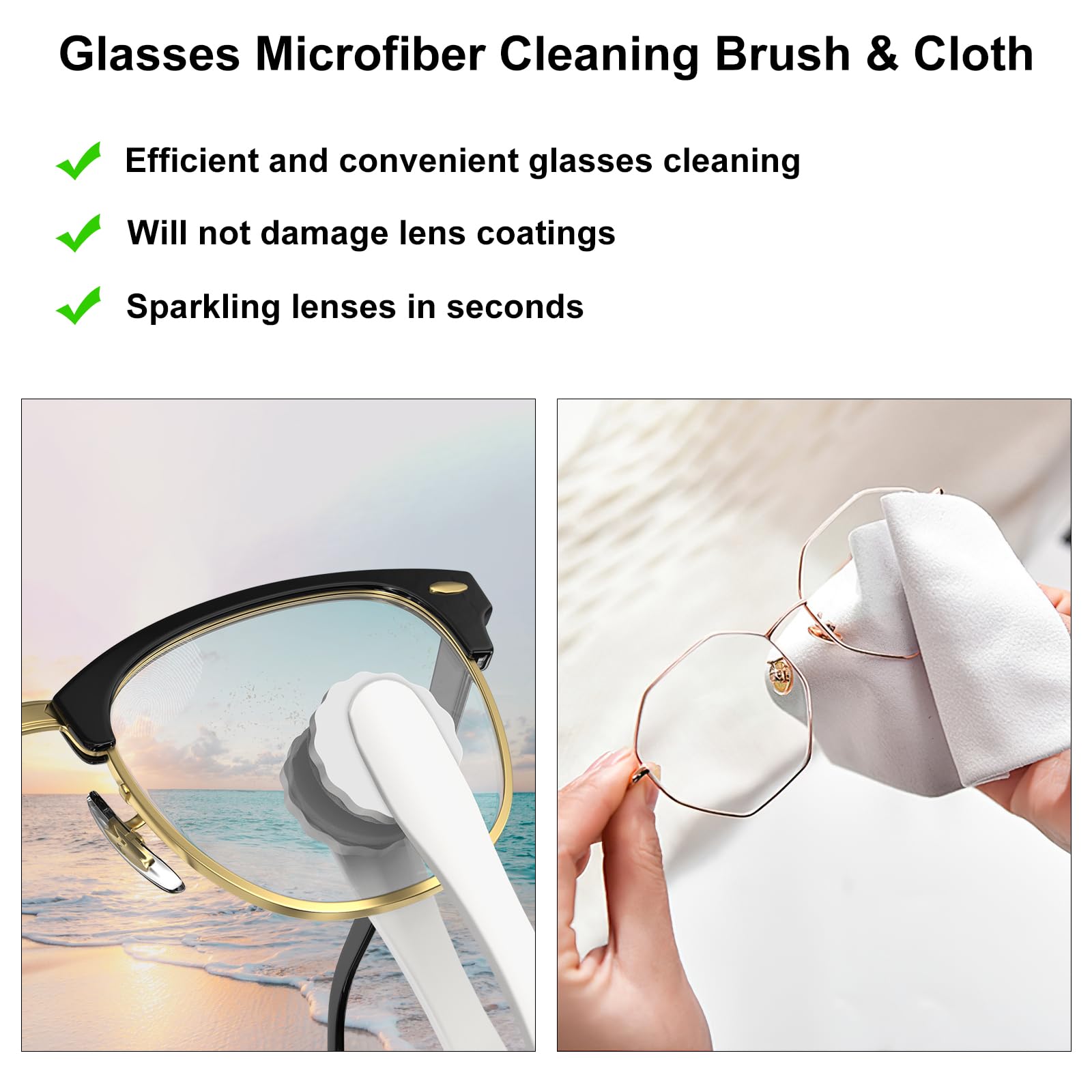 All-in-One Portable Glasses Cleaning Kit with Spray, Brush & Microfiber Cloth – Compact Lens Cleaner for Eyeglasses, Phone Screens, and More (White)