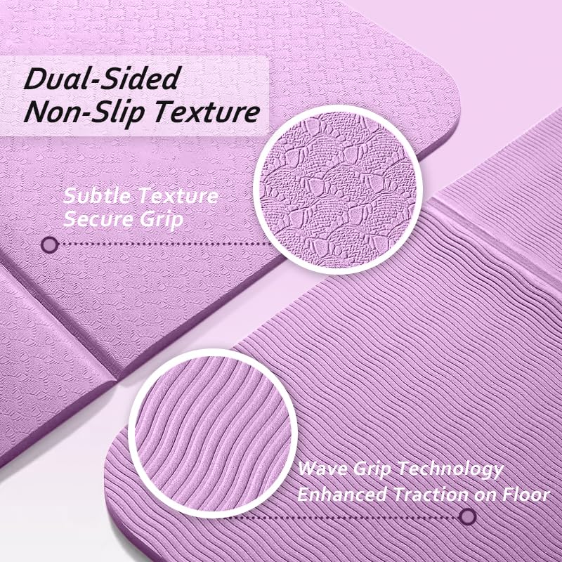 Portable Foldable Yoga Mat – Dual-Sided Non-Slip TPE Exercise Mat for Yoga, Pilates, Kids Nap & Travel (Purple) | Other Colors Available in Store