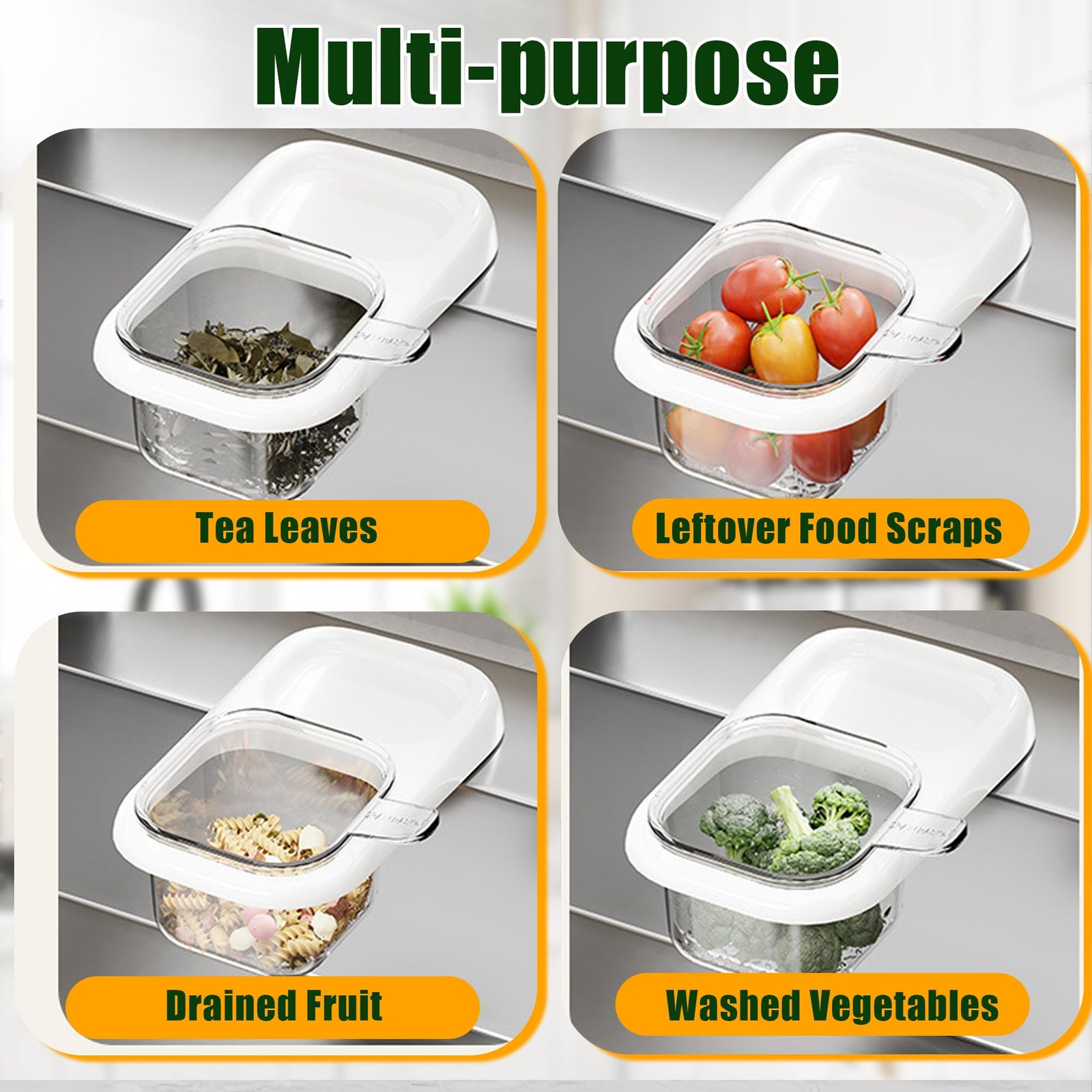 2-Pack Kitchen Sink Drain Basket – White Suction Mount Strainer for Food Waste, Tea Leaves & Vegetables – Space-Saving Filter with Top Storage (White)