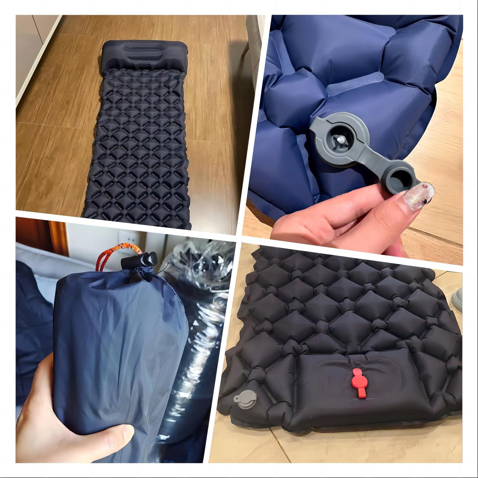 Ultralight Camping Sleeping Pad: Built-in Foot Pump, Integrated Pillow – Compact, Waterproof for Hiking/Backpacking (Dark Blue)