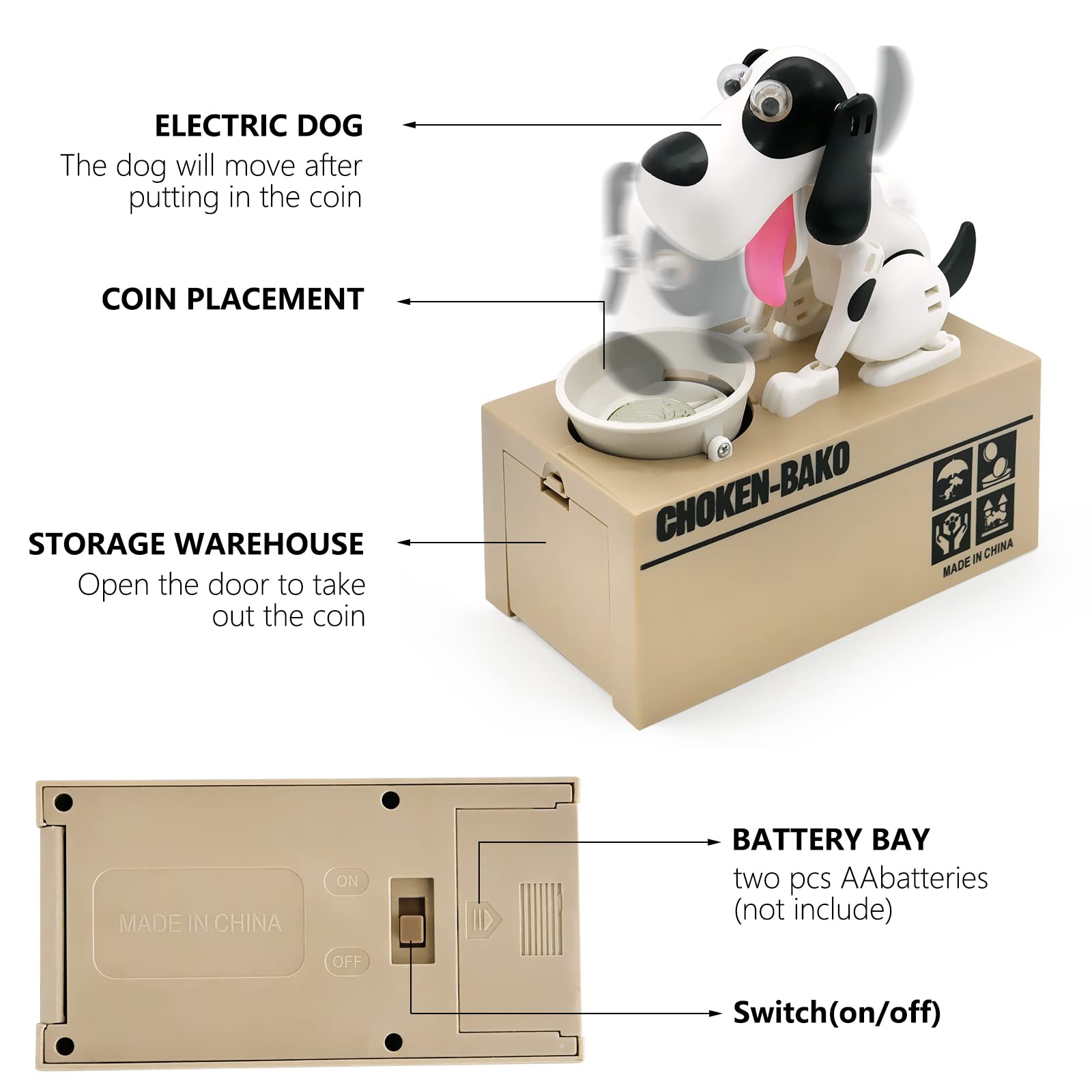 Interactive Dog Coin Bank – Automatic Electric Money Saving Piggy Bank with Moving Dog Design – Fun Kids Gift & Desk Decor (White)