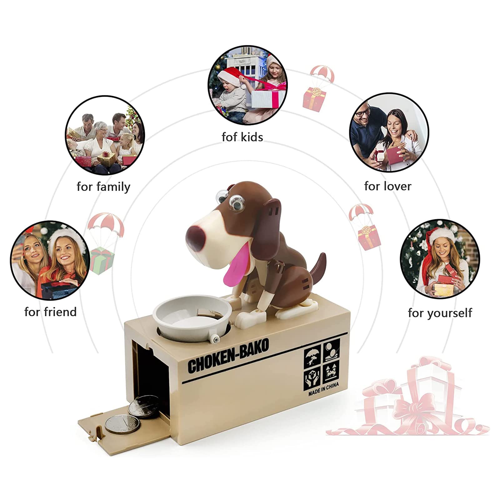 Interactive Dog Coin Bank – Automatic Electric Money Saving Piggy Bank with Moving Dog Design – Fun Kids Gift & Desk Decor (Coffee)