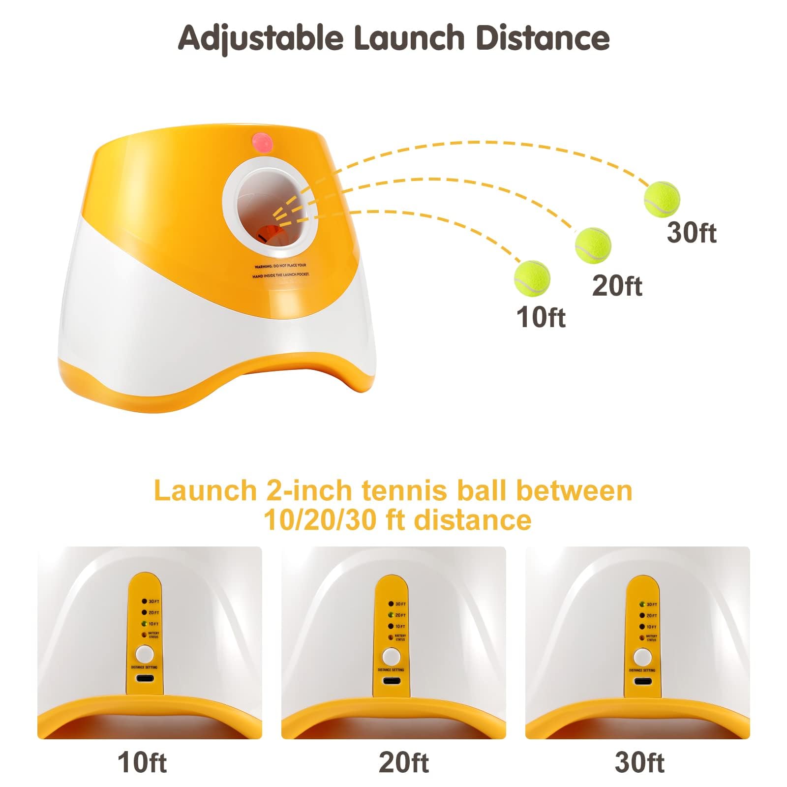 Automatic Dog Ball Launcher with 15 Mini Tennis Balls & Mesh Bag – Rechargeable Pet Toy for Small Dogs, Adjustable Launch Distance, Interactive Play (Orange)
