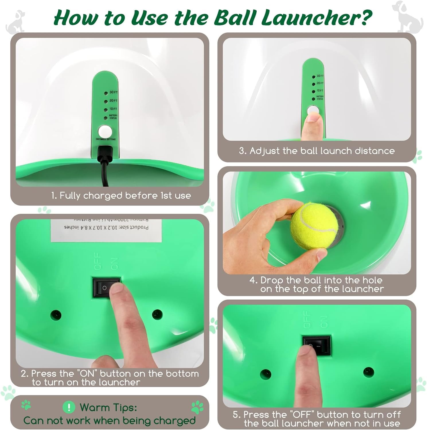 Automatic Dog Ball Launcher with 15 Mini Tennis Balls & Mesh Bag – Rechargeable Pet Toy for Small Dogs, Adjustable Launch Distance, Interactive Play (Green)