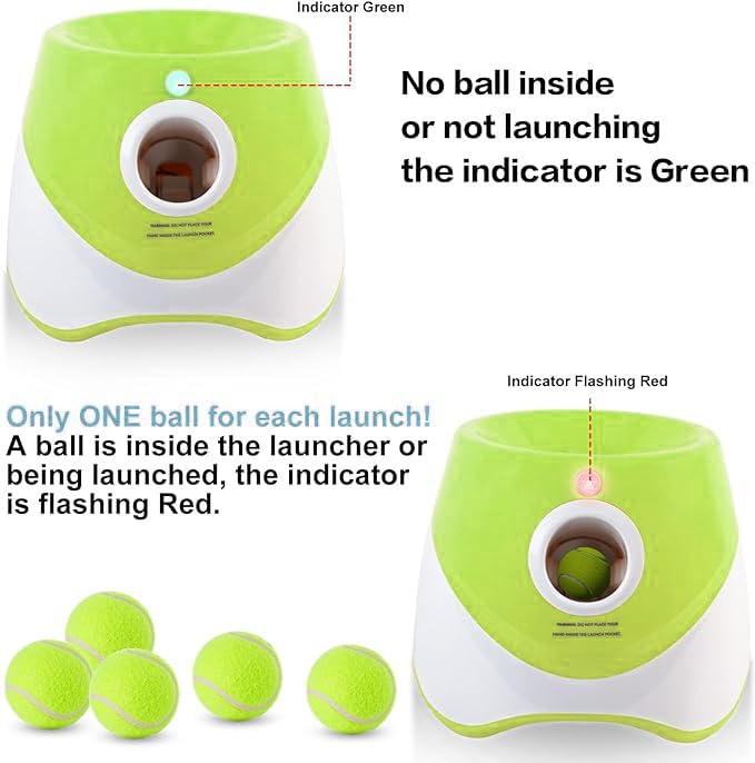 Automatic Dog Ball Launcher with 15 Mini Tennis Balls & Mesh Bag – Rechargeable Pet Toy for Small Dogs, Adjustable Launch Distance, Interactive Play (Light Green)