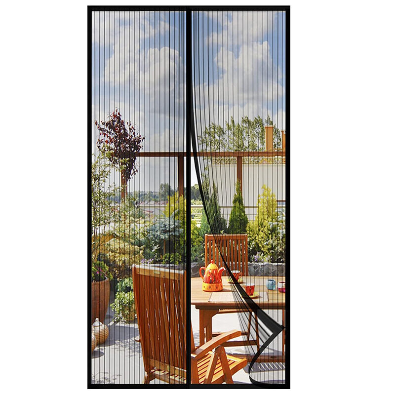 Magnetic Screen Door 80cm x 210cm – Self-Adhesive Mesh Netting for Mosquito & Wasp Protection, Indoor Outdoor Use, (Black,S)