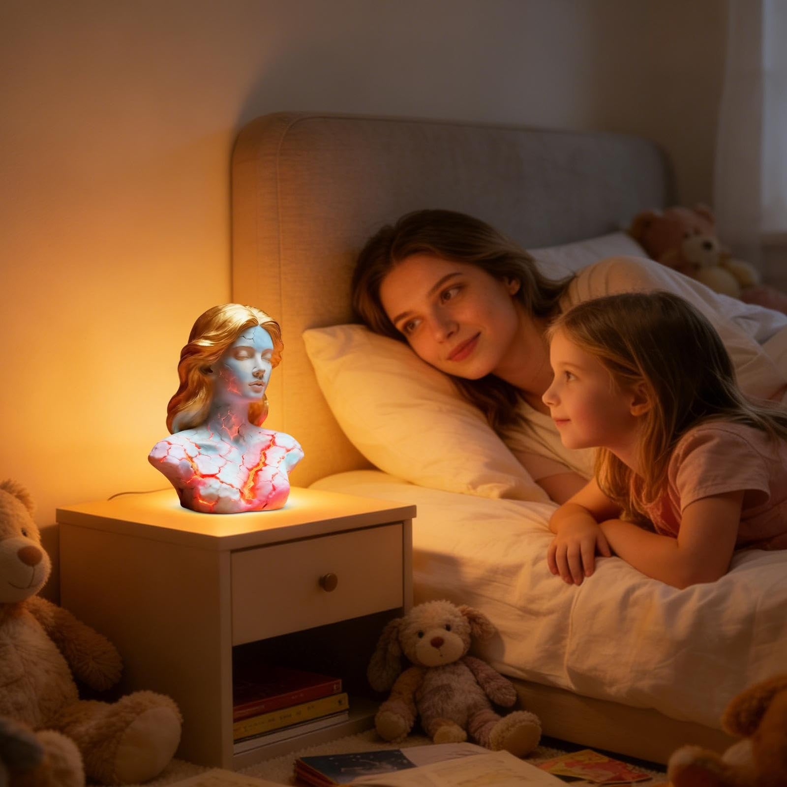 Blazing Maiden Figurine LED Lamp – Artistic Resin Sculpture with Crackled Light Effect, Elegant Decorative Night Light(Blue)