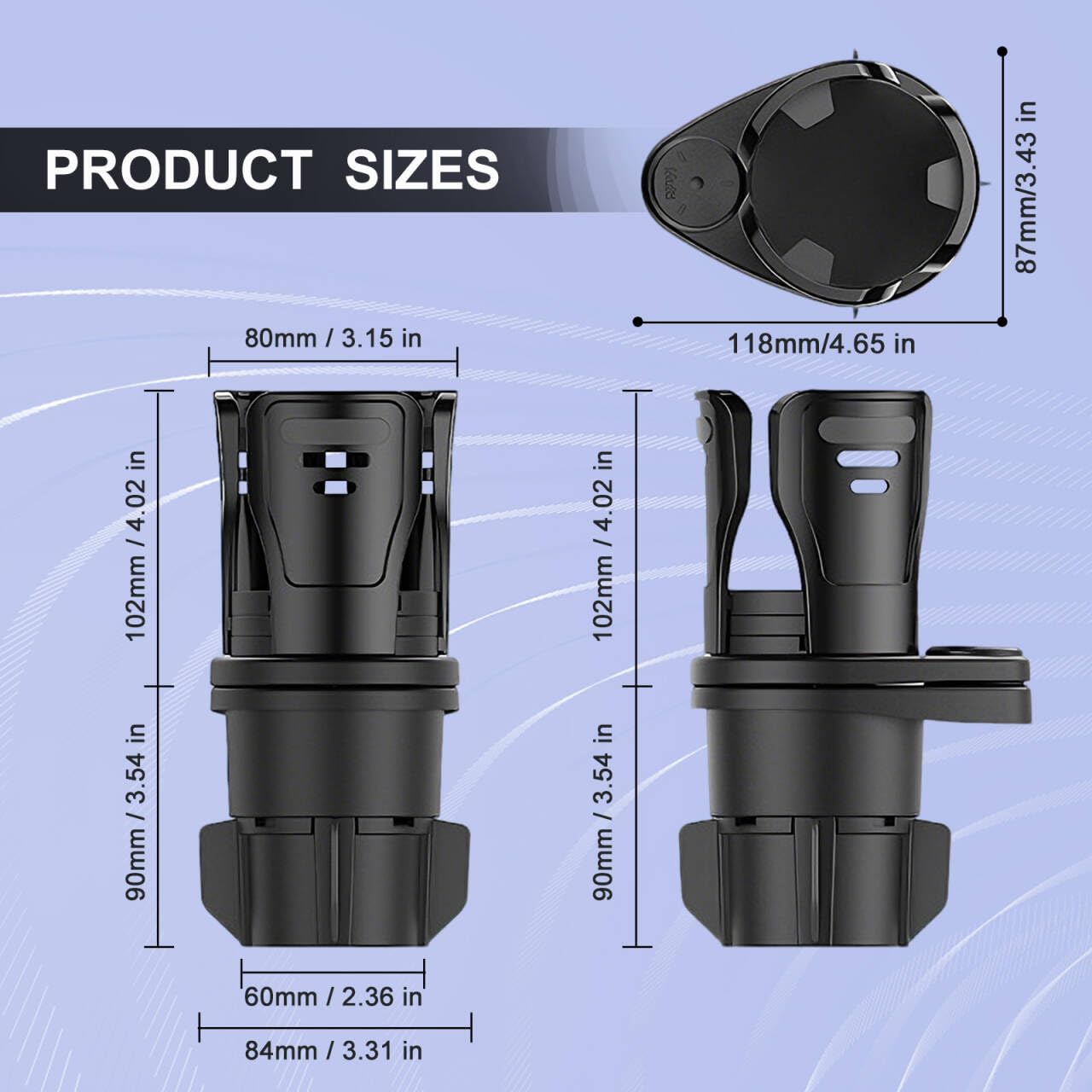 Dual Cup Holder Expander with 360° Rotating Tray – Adjustable Drink & Snack Organizer for Cars, Trucks, SUVs and RVs (Black)