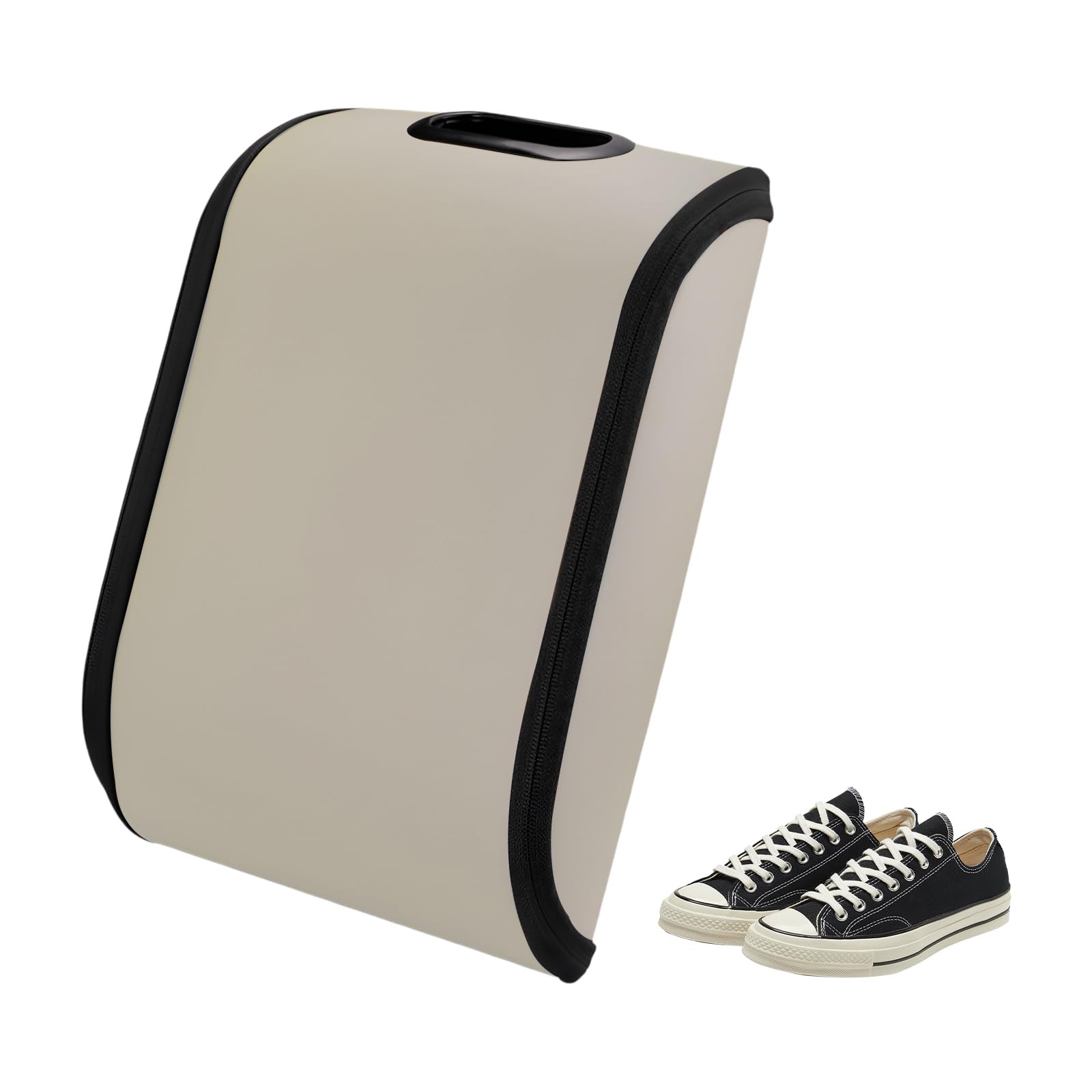 Car Shoe Storage Box – Portable Leather-Look Organizer for Passenger Seat or Trunk, Dustproof and Moisture-Resistant with Zipper and Handle (Beige)