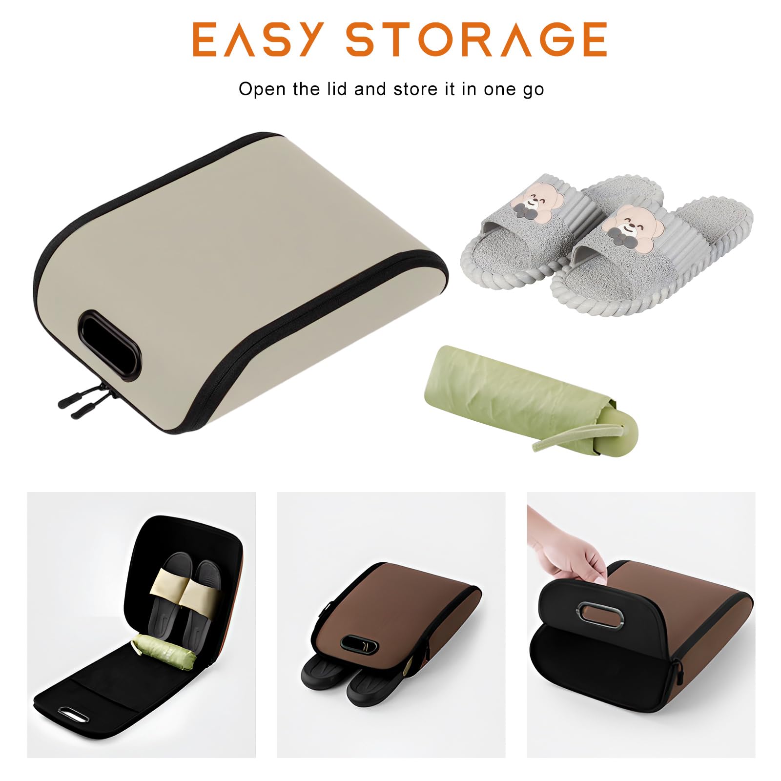 Car Shoe Storage Box – Portable Leather-Look Organizer for Passenger Seat or Trunk, Dustproof and Moisture-Resistant with Zipper and Handle (Beige)